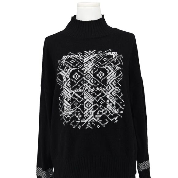 Tommy Hilfiger Women's Black and White Sweatshirt Fair Isle Ski Cabin M - Picture 1 of 6